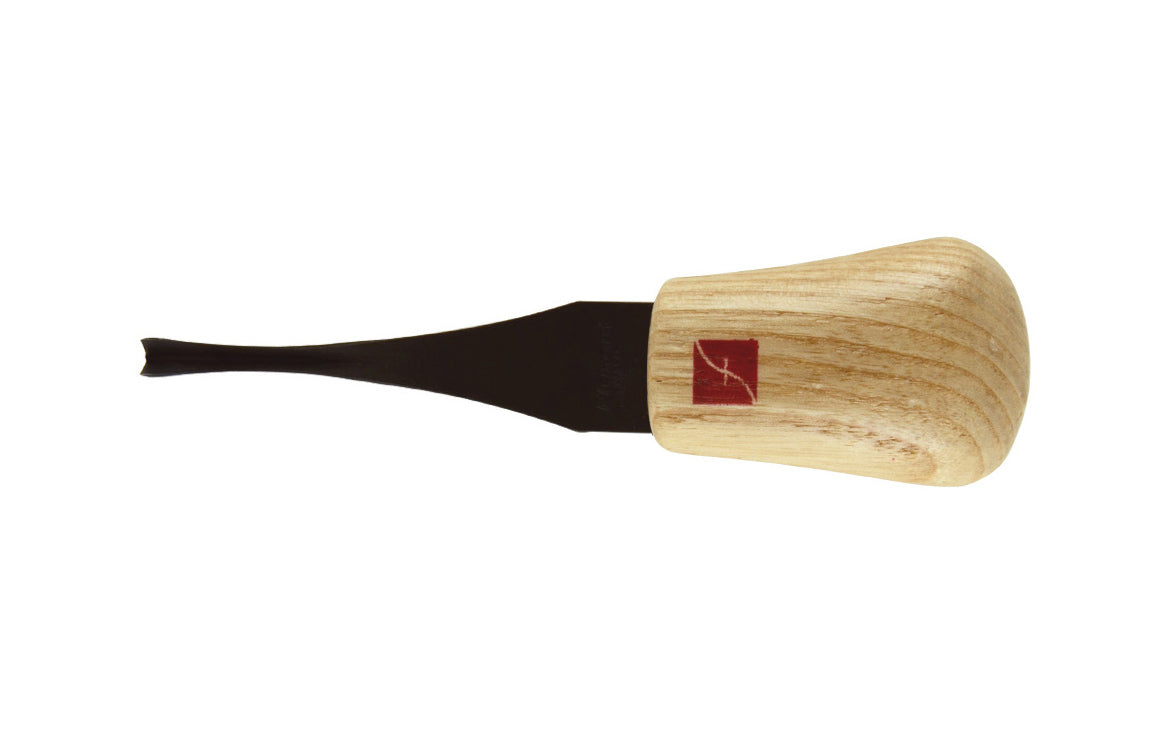 Made in USA • Model FR307 ~ Palm Carving Tool is great for carving smaller sized projects. Handle fits comfortably in the palm for good close control to your work. The blade is made of High Carbon Steel. Cutting edge is hand honed & polished - Palm V Gouge - 70° V-Tool x 1/4" (6 mm) - wide blade - 70 degrees - Angle