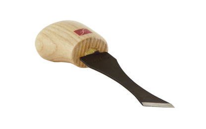 Made in USA • Model FR407 ~ Palm Carving Tool is great for carving smaller sized projects. Handle fits comfortably in the palm for good close control to your work. The blade is made of High Carbon Steel. Cutting edge is hand honed & polished - Double Bevel Skew - #2 x 9/16" (15 mm) - wide blade - No. 2 - Micro Skew