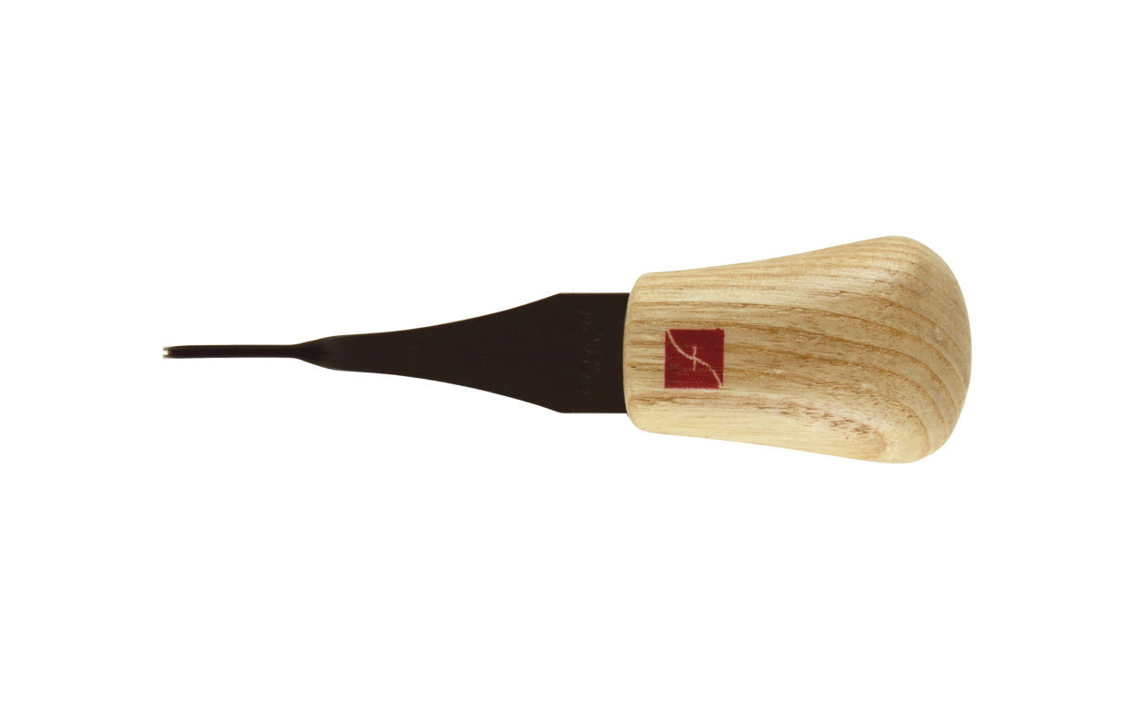 Made in USA • Model FR803 ~ Palm Carving Tool is great for carving smaller sized projects. Handle fits comfortably in the palm for good close control to your work. The blade is made of High Carbon Steel. Cutting edge is hand honed & polished - Palm V Gouge - 45° V-Tool x 1 mm - wide blade - 45 degrees - Angle