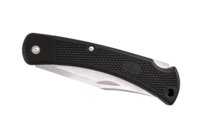 Buck Knives 110 Folding Hunter LT Knife is a lightweight version of the American classic, 110 Folding Hunter. Weighing in at only 3.2 oz, the LT Hunter is created with lightweight molded nylon, drastically reducing it's weight. Includes a heavy duty polyester sheath. 3-3/4" long blade. Model 0110BKSLT-B. 033753143687