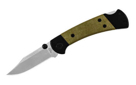 The Buck Knives 112 Folding Ranger "Sport" Knife is a modern & elite, Pro EDC version of the classic 112 Ranger knife. This pocket knife is lightweight with durable construction via a bolt assembly with Torx screws utilizing an anodized aluminum frame and O.D. green canvas Micarta handle. Model 0112GRS5-B. Made in USA.