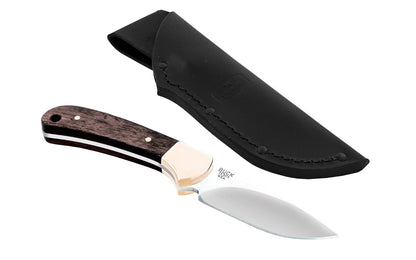 Buck Knives 113 Ranger Skinner Fixed Blade Hunter Knife & Leather Sheath is a combination of the "Ranger" knife & the "Vanguard". Streamlined to be smaller, yet designed to be effective. A sturdy, compact knife with a versatile skinning blade. Solid brass bolsters & Crelicam Ebony handle. Model 0113BRS-B. 033753110580