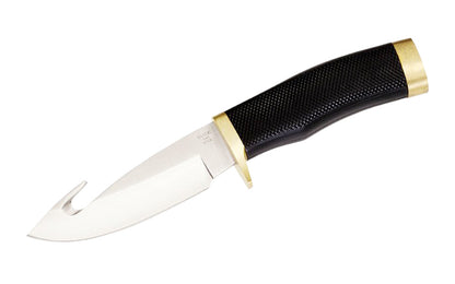 Buck Knives Zipper Knife & Sheath is a guthook knife that works just like a zipper. The combination of edge angle & hook length perform beautifully together - Fixed Blade with Textured rubberized Handle. Model 0691BKG-B. 033753026072. Made in USA. Buck Knives Gut Hook knife with rubber handle