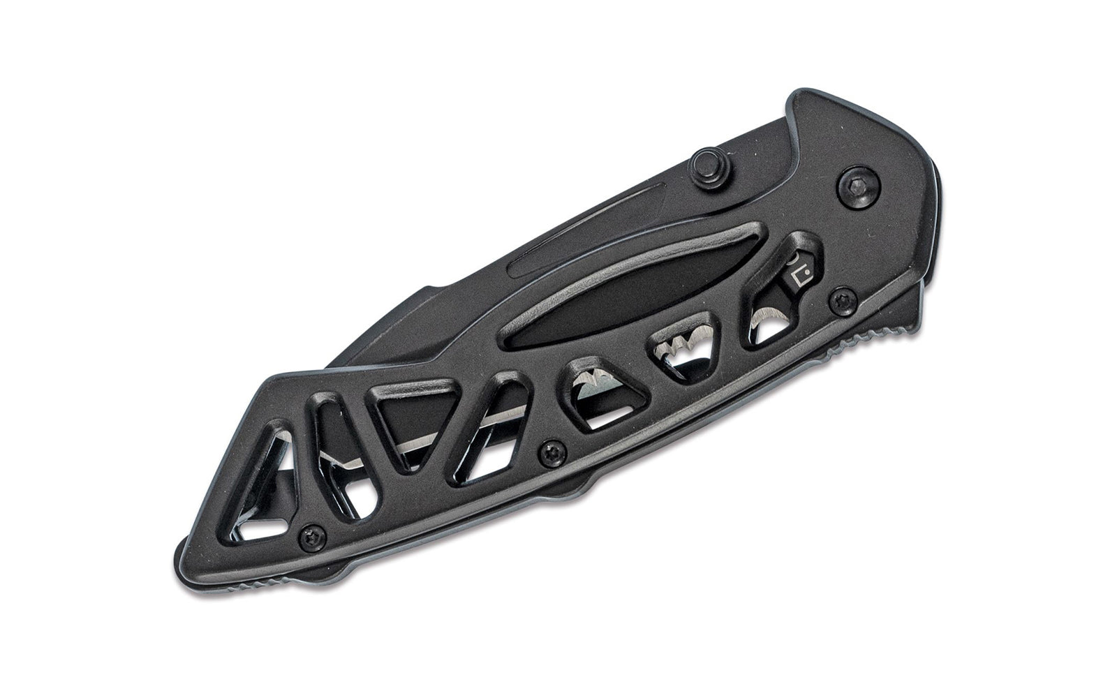 The Buck Knives 870 "Bones" Folding Pocket Knife. Stainless steel handle in black oxide - Pocket clip attached. 3" long blade. Model No. 0870BKX-B.    033753058462