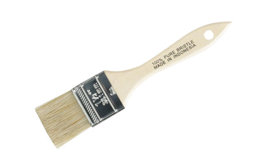 This 1-1/2" Bristle Chip Brush is made with white natural bristles for use with oil-based paints, stains, & finishes. Also excellent for use as parts cleaning brushes or to apply adhesives. Sanded wood handle & tin-plated ferrule. 1-1/2" wide chip brush. 100% pure bristle. 009326785998