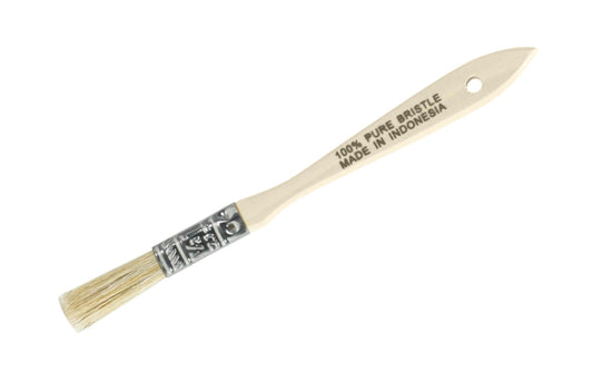 This 1/2" Bristle Chip Brush is made with white natural bristles for use with oil-based paints, stains, & finishes. Also excellent for use as parts cleaning brushes or to apply adhesives. Sanded wood handle & tin-plated ferrule. 1/2" wide chip brush. 100% pure bristle. 009326785974