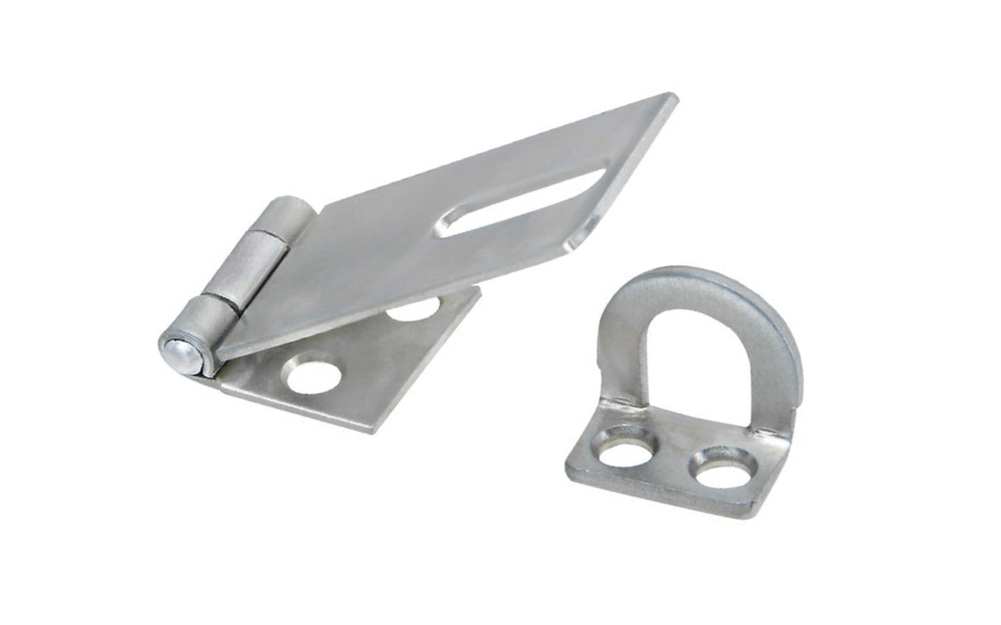 1-3/4" zinc-plated safety hasp is designed to secure a wide variety of cabinets, small doors, boxes, trunks, & more. For security, all screws are concealed when hasp is closed. Includes rigid, non-swivel staple. National Hardware Model N102-020. 038613102026. Plated to withstand weather conditions & prevent corrosion.