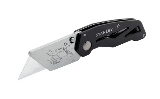 Stanley 5-3/4" Folding Fixed Utility Knife is durable & convenient. Easy to open & close the knife with one hand & clips onto your belt with the stainless steel hook. Aluminum design for lightweight, tool-free blade changes, & accepts standard utility & hook blades, a great & handy tool for your toolbox. Model 10-855