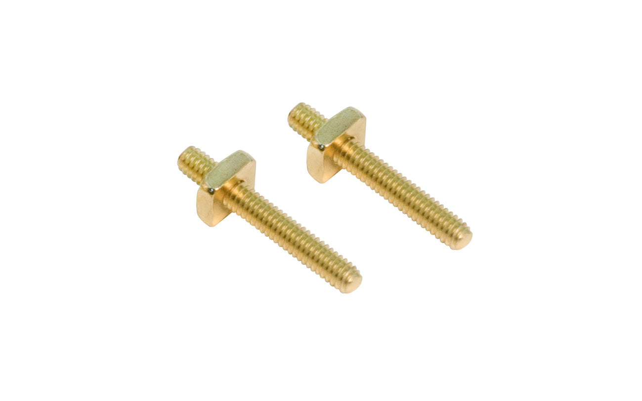 1-1/8" Long Threaded Studs with Nuts - Pair. Made of steel material with brass finish. 8-32 thread. Sold as one pair. 1-1/8" overall length threaded rod. Non-lacquered brass. Pair of threaded rod. Great for cabinet knobs, handles, pulls, etc.