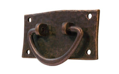 Vintage-style Hardware · Solid Brass Hammered Oval Ring Drop Pull. Designed in the Mission or Arts & Crafts style, Gustav Stickley style hardware. Rustic hammered drop pull. Antique copper finish. Includes pyramid-head screws. Thick solid brass drop pull plate. 2" high x 3-3/4" wide plate. Reproduction hardware.