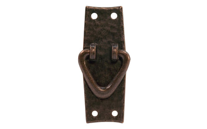 Vintage-style Hardware · Solid Brass Hammered Ring Drop Pull. Designed in the Mission or Arts & Crafts style, Gustav Stickley style hardware. Rustic hammered drop pull. Antique copper finish. Includes pyramid-head screws. Thick solid brass drop pull plate. 4" high x 1-1/2" wide plate. Reproduction hardware.