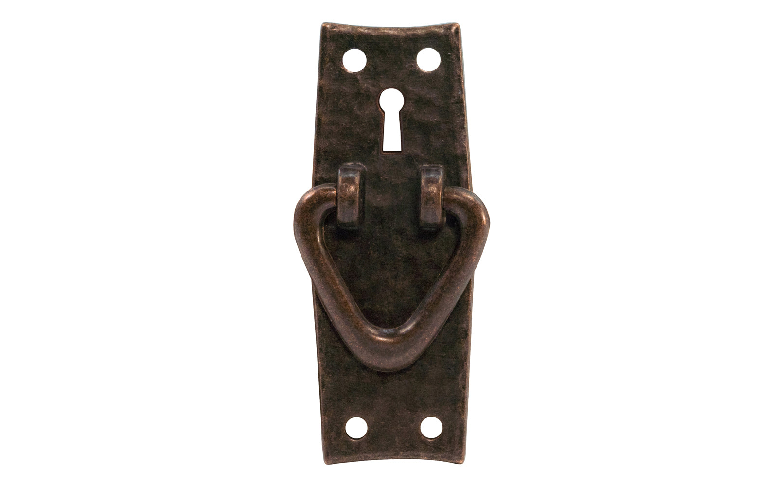 Vintage-style Hardware · Solid Brass Hammered Keyhole & Drop Pull. Designed in the Mission or Arts & Crafts style, Gustav Stickley style hardware. Rustic hammered drop pull. Antique copper finish. Includes round-head slotted screws. Thick solid brass drop pull plate. 4