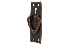 Vintage-style Hardware · Solid Brass Hammered Keyhole & Drop Pull. Designed in the Mission or Arts & Crafts style, Gustav Stickley style hardware. Rustic hammered drop pull. Antique copper finish. Includes round-head slotted screws. Thick solid brass drop pull plate. 4" high x 1-1/2" wide plate. Reproduction hardware.