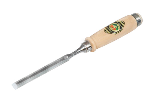 Made in Germany ~ Two Cherries · 1001 series ~ high carbon steel ~ Tempered to Rc61 Rockwell ~ Varnished flat Hornbeam handle - Stechbeitel - Firmer Chisel - short length, light pattern, bevelled edges, Flat hornbeam handle - bevel edge - steel ferrule ~ Use with mallets - 10 mm - 10MM Wide - 4016649101202 - 1001/010