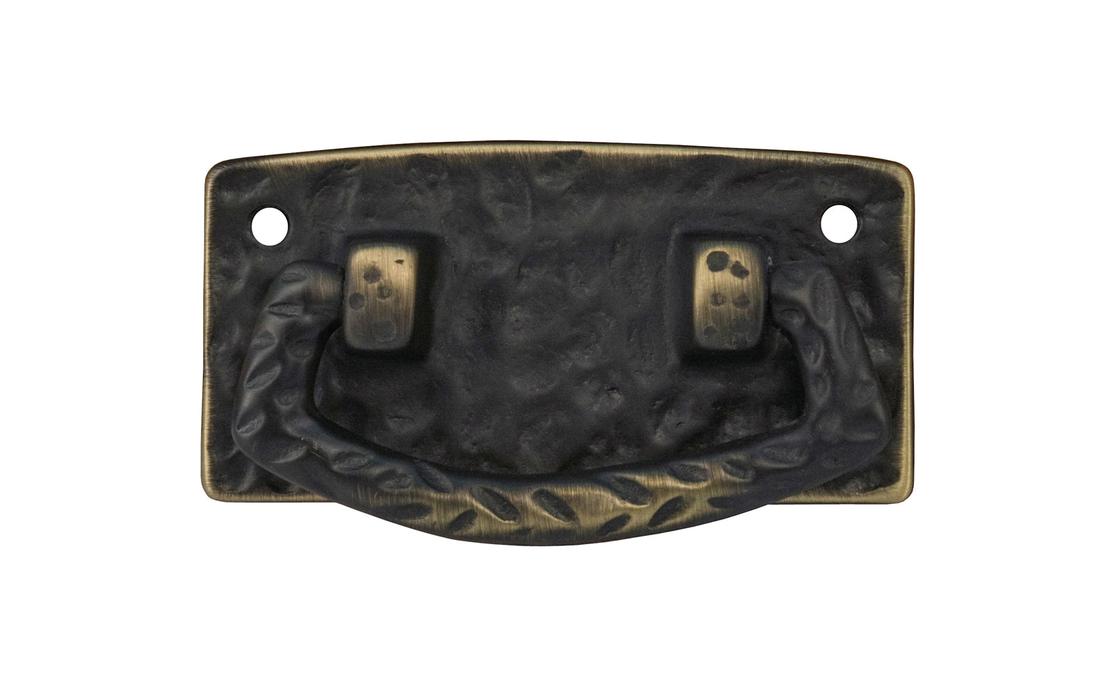 Vintage-style Hardware · Solid Brass Hammered Drop Pull. The pull plate has a hammered surface that gives a rustic & stylish look. Designed in the Mission or Arts & Crafts style, Gustav Stickley style hardware. Antique brass finish trim.