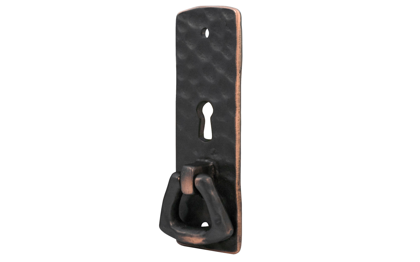 Vintage-style Hardware · Solid Brass Hammered Keyhole & Drop Pull. The finger pull has a hammered surface that gives a rustic & stylish look. Designed in the Mission or Arts & Crafts style, Gustav Stickley style hardware. Antique copper finish trim 