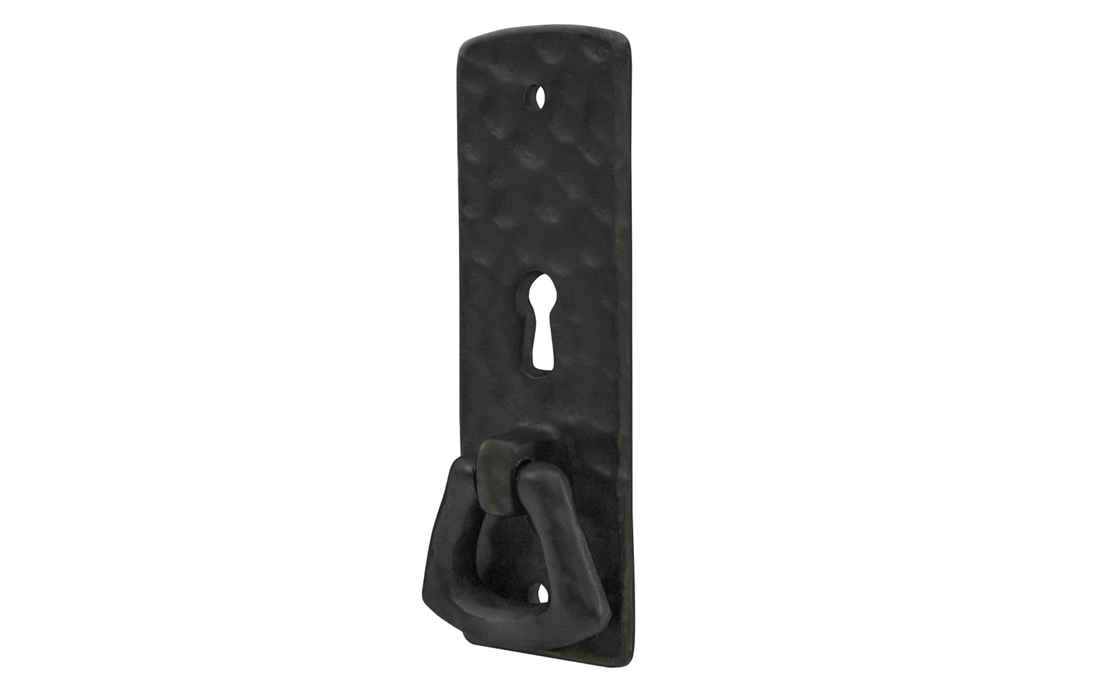 Vintage-style Hardware · Solid Brass Hammered Keyhole & Drop Pull. The finger pull has a hammered surface that gives a rustic & stylish look. Designed in the Mission or Arts & Crafts style, Gustav Stickley style hardware. Flat black finish.