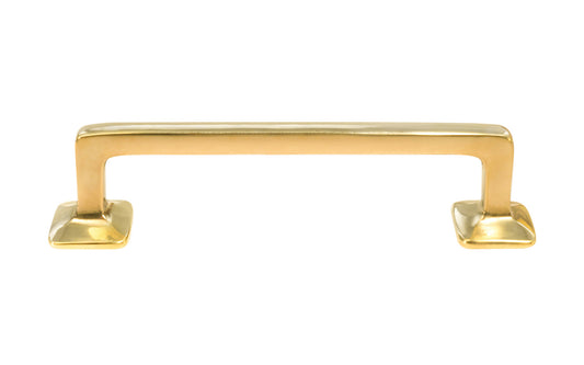 Vintage-style Hardware · Traditional & classic mission-Style Solid Brass Handle ~ 4" On Centers. Made of high quality solid brass ~ 4" spacing of screw holes ~ May be mounted horizontally or vertically. Arts & Crafts style handle. Unlacquered brass. Non-Lacquered Brass (will patina naturally over time)