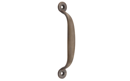 Solid Brass Screen Door Pull ~ 4-1/8" On Centers. Designed for screen doors, but also suitable for cabinets & other doors. High quality solid brass, this handle pull has a durable toughness & thick smooth edges for a comfortable grip. Great for drawers, cabinets, smaller doors, sashes, furniture, & screen doors. Antique Brass Finish.