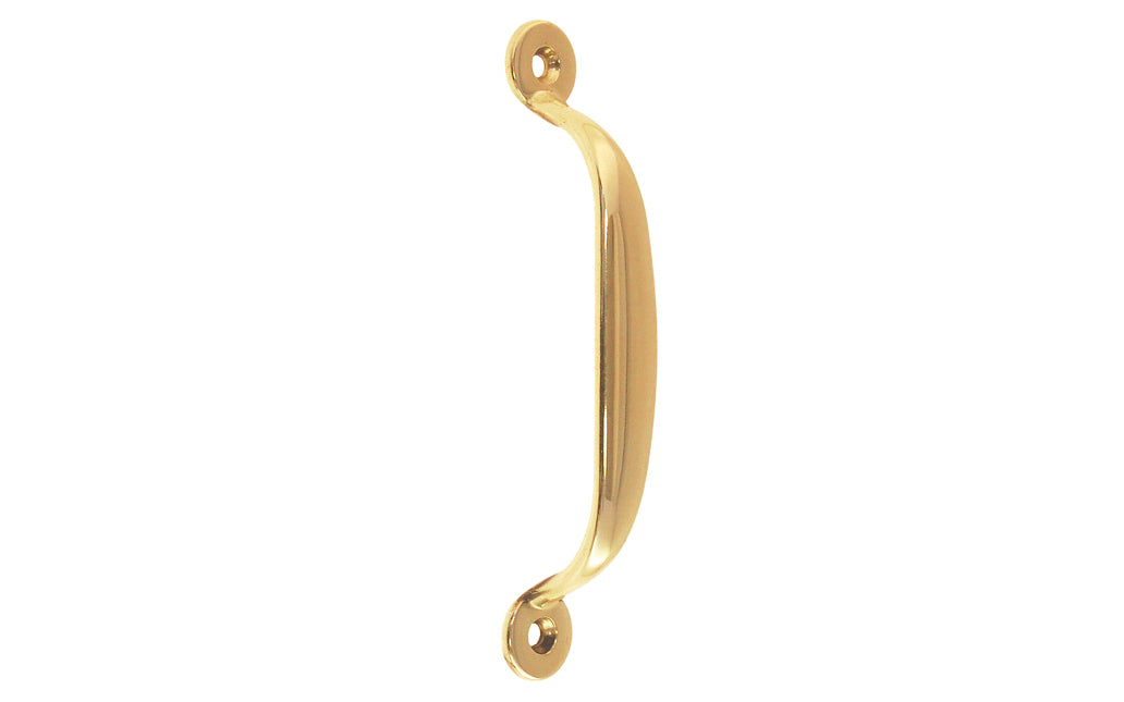 Solid Brass Screen Door Pull ~ 4-1/8" On Centers. Designed for screen doors, but also suitable for cabinets & other doors. High quality solid brass, this handle pull has a durable toughness & thick smooth edges for a comfortable grip. Great for drawers, cabinets, smaller doors, sashes, furniture, & screen doors. Unlacquered Brass (will patina over time). Non-lacquered brass.
