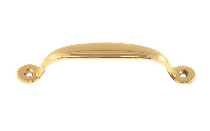 Solid Brass Screen Door Pull ~ 4-1/8" On Centers. Designed for screen doors, but also suitable for cabinets & other doors. High quality solid brass, this handle pull has a durable toughness & thick smooth edges for a comfortable grip. Great for drawers, cabinets, smaller doors, sashes, furniture, & screen doors. Lacquered Brass Finish