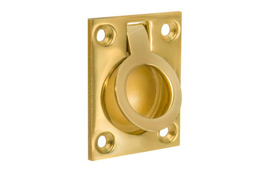 A classic & traditional flush mount recessed ring pull. High quality solid brass, this finger ring pull is thick & stout for durability. For sliding cabinet doors, trap doors, hatches, small boxes, etc. 1-3/4" high x 1-7/16" wide. Unlacqeuered Brass (will patina over time). Un-lacqeured brass. Non-lacquered brass.
