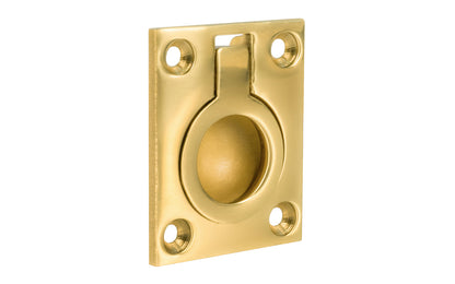 A classic & traditional flush mount recessed ring pull. High quality solid brass, this finger ring pull is thick & stout for durability. For sliding cabinet doors, trap doors, hatches, small boxes, etc. 1-3/4" high x 1-7/16" wide. Lacquered Brass finish.