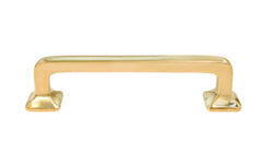 Vintage-style Hardware · Classic Solid Brass Handle Pull ~ 3-1/2" On Centers. Mission-Style / Arts & Crafts style. Unlacquered brass (will patina naturally over time). 3-1/2" center to center pull. solid brass kitchen cabinet pull. Drawer pull handle. Authentic reproduction hardware.