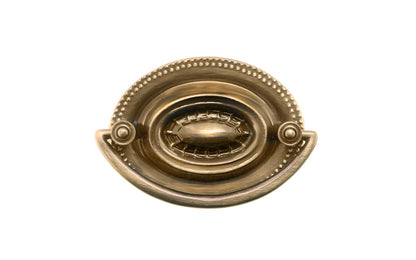 Brass Oval Heppelwhite Drop Pull ~ 2-1/2" On Centers - Designed in a traditional Heppelwhite & Sheraton style with a lovely sunburst pattern - Antique Brass Finish