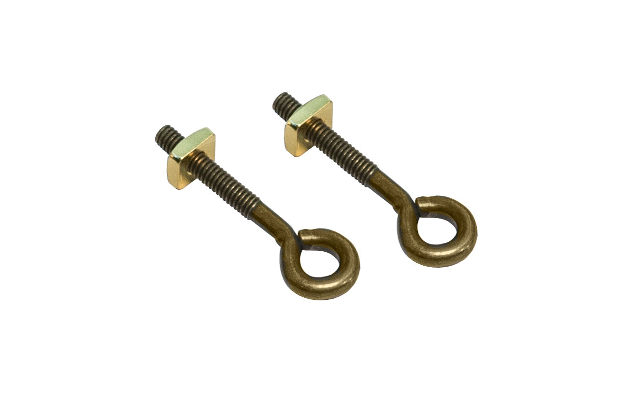 1-1/8" Eyelet Posts & Nuts for Drop Pulls - Pair. Eyelet posts are the standard & traditional posts for Victorian dresser drawer pulls & drop handles. Made of steel material & brass plated. Antique brass finish. Stem is 1-1/8" long ~ 1-5/8" overall length. Nuts included.