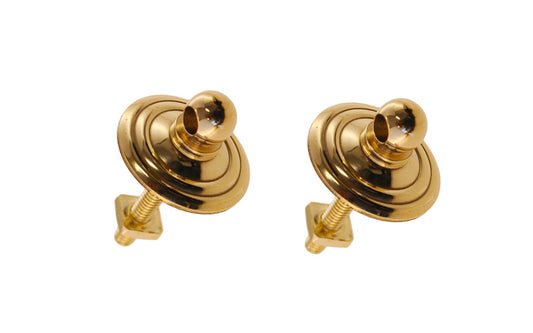 Replacement solid brass posts with rosettes for "Swan Neck" Pulls. Non-Lacquered Brass finish (will patina over time). Includes two 8-32 thread machine screw rods & nuts which allows for invisible rear mounting. Sold as one pair. Post for drop pulls.