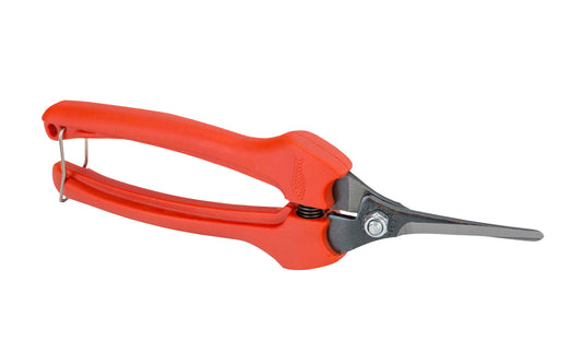 Bahco 11° Angled Harvesting Snips with Fiberglass Handle are a handy harvesting snip, designed for cutting fruit stems & cleaning out fruit bunches. Long & slim blades are slightly bent 11° to facilitate access to hidden stems. Fiberglass reinforced plastic handles. Made in France. Model P123-19-BULK30. 7311518172336