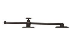 Vintage-style Classic & Premium Solid Brass Casement Adjuster Stay ~ 12" Length. For securing outswing casement windows. It has a durable pivot turn with a knurled knob for smooth & secure operation. Oil Rubbed Bronze Finish