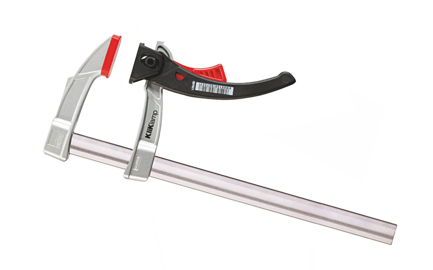 Bessey 12" KliKlamp Light Duty Lever Clamp KLI3.012 creates up to 260 lbs. of clamping force. Positive locking ratchet action. Made of sturdy magnesium which makes it lightweight & strong. Fixed arm with v-grooves holds round & angular components firmly in place. 12" clamping capacity - 3" throat depth. Made in Germany