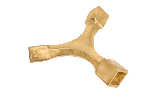 Vintage-style Hardware · A  specialty Solid Brass Bed Bolt Wrench with three bed bolt head socket sizes. Designed to work with  1/2",  9/16",  5/8" square bolt head sizes. Each arm is 2-1/2" long.