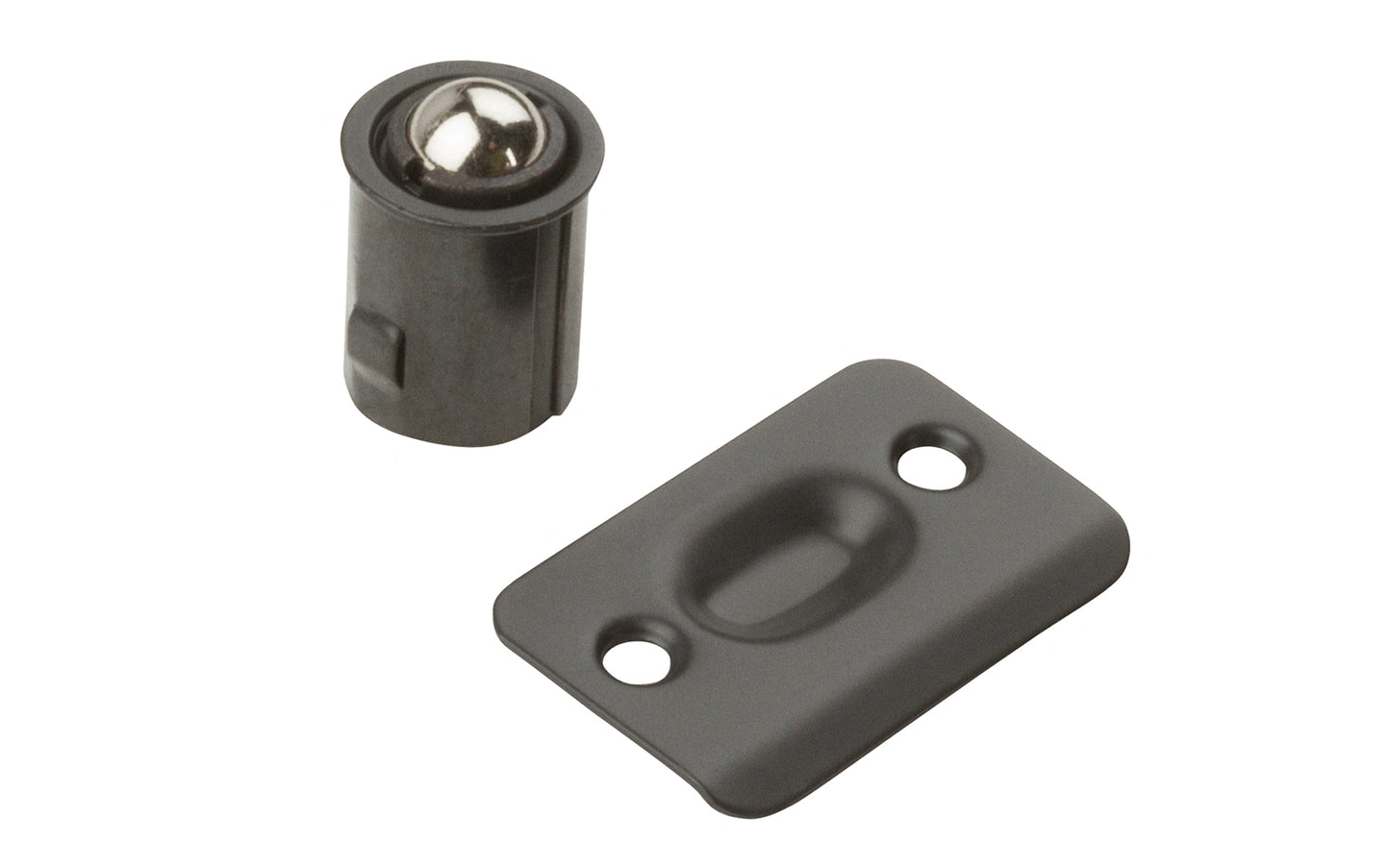 These Drive-In Ball Catches are for use in wood, metal closet or cabinet doors. Adjustable tension. Includes fasteners for quick & easy installation. Steel material. Made by National Hardware Mfg. Oil Rubbed Bronze Finish