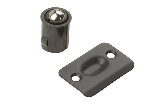 These Drive-In Ball Catches are for use in wood, metal closet or cabinet doors. Adjustable tension. Includes fasteners for quick & easy installation. Steel material. Made by National Hardware Mfg. Oil Rubbed Bronze Finish