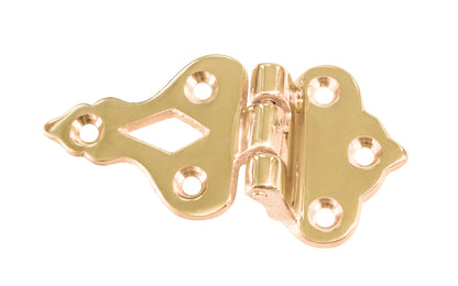 Classic & traditional solid brass ice box hinge. The hinge has a fixed pin for sturdy operation, & the hinge has a 3/8" offset, which is common for many icebox cabinets. Hinges originally designed for traditional ice boxes & refrigerators. Unlacquered Brass (will patina over time). Non-lacquered brass. Un-lacquered brass.
