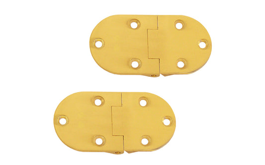 These Solid Brass Butler Tray Hinges have a flush opening, with a positive stop at 90°. High quality hinges made of solid brass material. 2-7/8" x 1-1/2" hinge size. Lacquered Brass Finish 