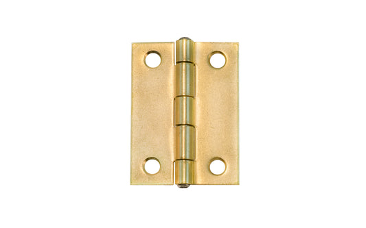  A simple brass plated steel cabinet butt hinge ~ 1-1/2" x 2".  Non-removable hinge pin. Sold as a single hinge. 1/16" leaf thickness gauge. Screws not included. Overall Hinge Size:  1-1/2" Wide  x  2" High. Made of steel material with a brass plating.