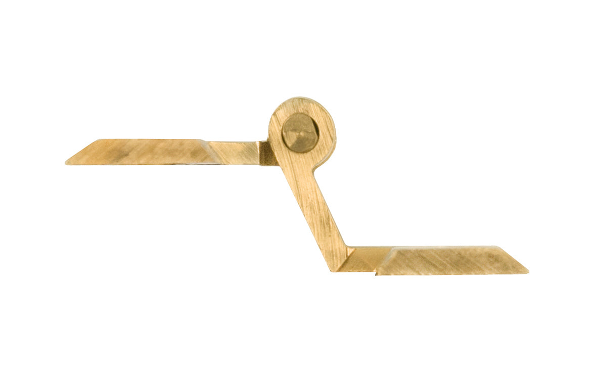 High quality & classic 3/8" offset solid brass cabinet hinge in the traditional "H" style with bevelled edges. The leafs are thick & the hinge has a lacquered brass finish. Designed in the vintage "Colonial Revival" style, but suitable for modern decors. 1-1/2" high x 1-1/2" wide. H hinge for cabinets. Offset mount.