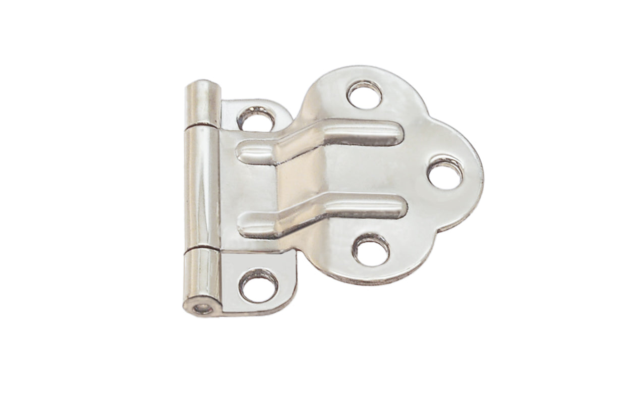 Vintage-style Hardware · Traditional & classic solid brass 3/8" offset style reversed pad Hoosier cabinet hinges. Non-lacquered brass ~ 1/16" leaf thickness gauge. 1-3/4" high x 2" wide overall hinge size. The Hoosier, Sellers, McDougall, Napanee, Wilson, Boone & others. Polished Nickel Finish