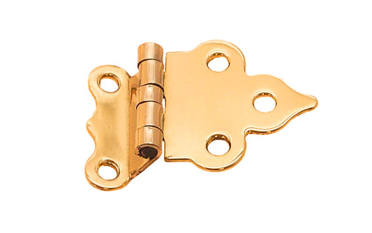 Vintage-style Hardware · Traditional & classic solid brass 3/8" offset Hoosier cabinet hinge. Non-lacquered brass finish ~ 1/16" leaf thickness gauge. 1-1/2" high  x  2-1/2" wide overall hinge. Made of solid brass material. Hoosier, Sellers, McDougall, Napanee, Wilson, Boone