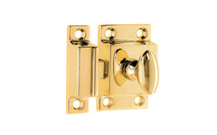 Vintage-style Hardware · Traditional & Solid Brass Cupboard Cabinet Latch ~ Small Size. 1-3/4" high x 1-1/8" wide. Made of solid brass material ~ Durable & strong spring loaded mechanism ~ Excellent for kitchens, cabinets, furniture, cupboards, bathrooms. Unlacquered Brass Hardware. Non-Lacquered Brass (will patina naturally over time). Authentic reproduction hardware