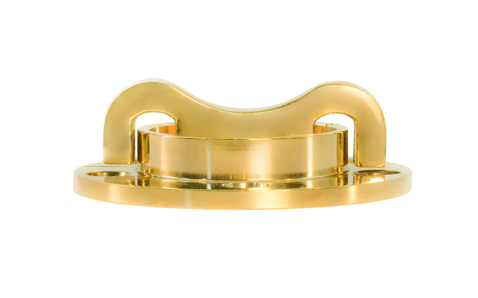 Solid Brass 2" Diameter Turn-Catch. Unlacquered brass. Surface-mount catch & turn that is good for flush cabinet doors, & doors that swing in & out. Other uses include for use as a table catch, cabinets, cupboards, chests, ice boxes, hatches, lids, panels, & also can be used on boats & boat cabinets as well.