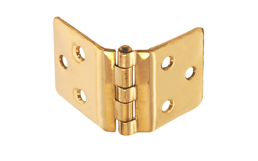 Traditional & classic solid brass Hoosier style wraparound hinge with two possible offsets: 3/8" & 1/2" Offsets. Available in non-lacquered brass & polished nickel finish. 3-1/8″ x 1-1/2″ overall size hinges.