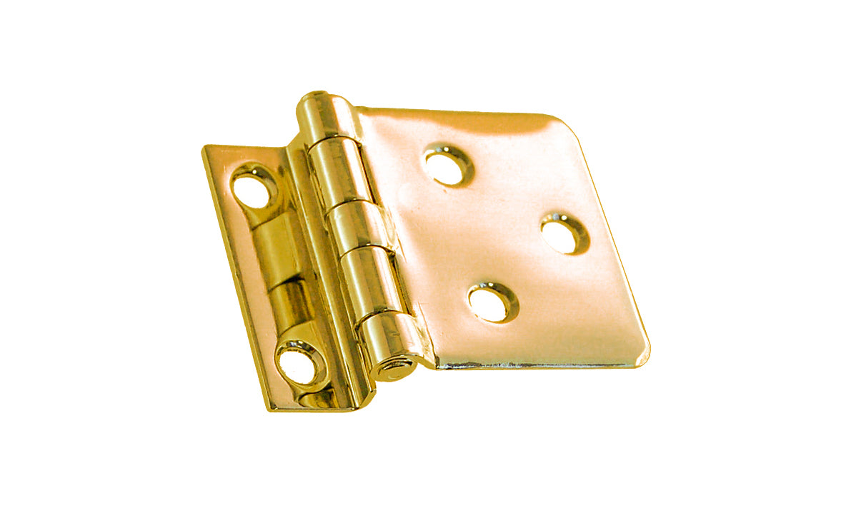 Vintage-style Hardware · Traditional & classic solid brass 3/8" Offset Hoosier cabinet hinges. Available in non-lacquered brass & polished nickel finish ~ 1/16" leaf thickness gauge. 1-1/2" high  x  2" wide overall hinge size. Non-lacquered brass (will patina over time). The Hoosier, Sellers, McDougall, Napanee, Wilson, Boone cabinet hinges. Made of solid brass material.