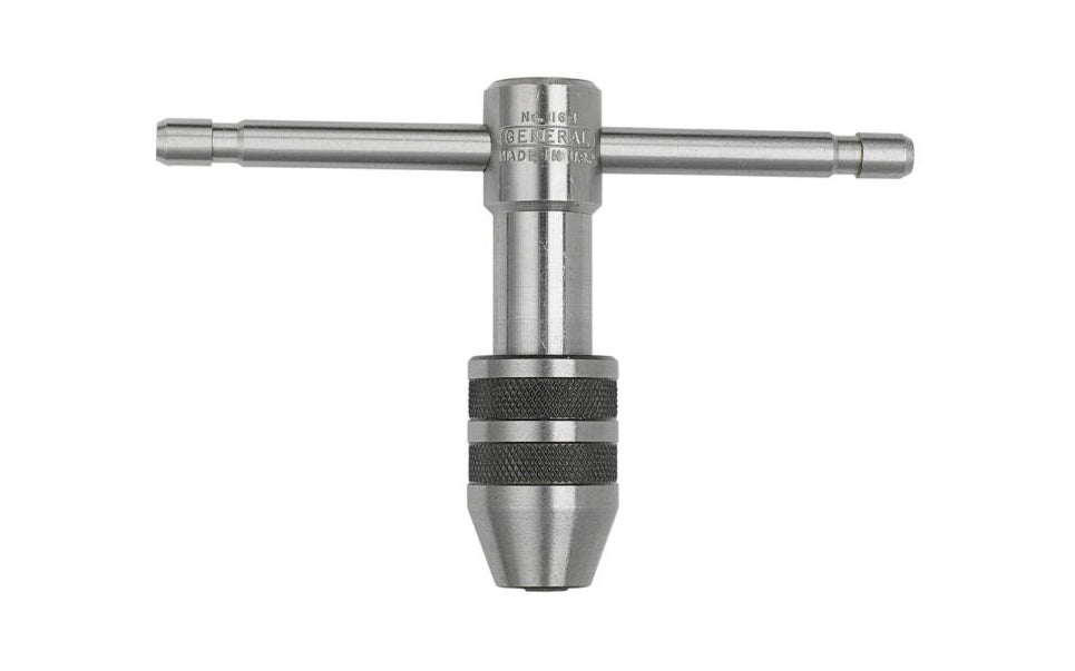 This General Tools Tap Wrench 161R is for No. 0 to 1/4" Taps and is designed to hold and turn tap, tools that cut threads on the inner surface of a hole or pipe, or other small tools, such as hand reamers & screw extractors. Model 164. 038728312150