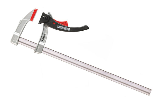 Bessey 16" KliKlamp Light Duty Lever Clamp KLI3.016 creates up to 260 lbs. of clamping force. Positive locking ratchet action. Made of sturdy magnesium which makes it lightweight & strong. Fixed arm with v-grooves holds round & angular components firmly in place. 16" clamping capacity - 3" throat depth. Made in Germany