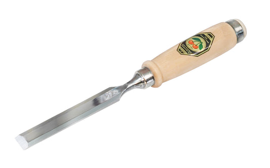 Made in Germany ~ Two Cherries · 1001 series ~ high carbon steel ~ Tempered to Rc61 Rockwell ~ Varnished flat Hornbeam handle - Stechbeitel - Firmer Chisel - short length, light pattern, bevelled edges, Flat hornbeam handle - bevel edge - steel ferrule ~ Use with mallets - 16 mm - 16MM Wide - 4016649101356 - 1001/016